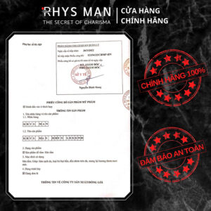 Giấy chứng nhận sữa tắm gội rửa mặt Rhys Man Legend chính hãng